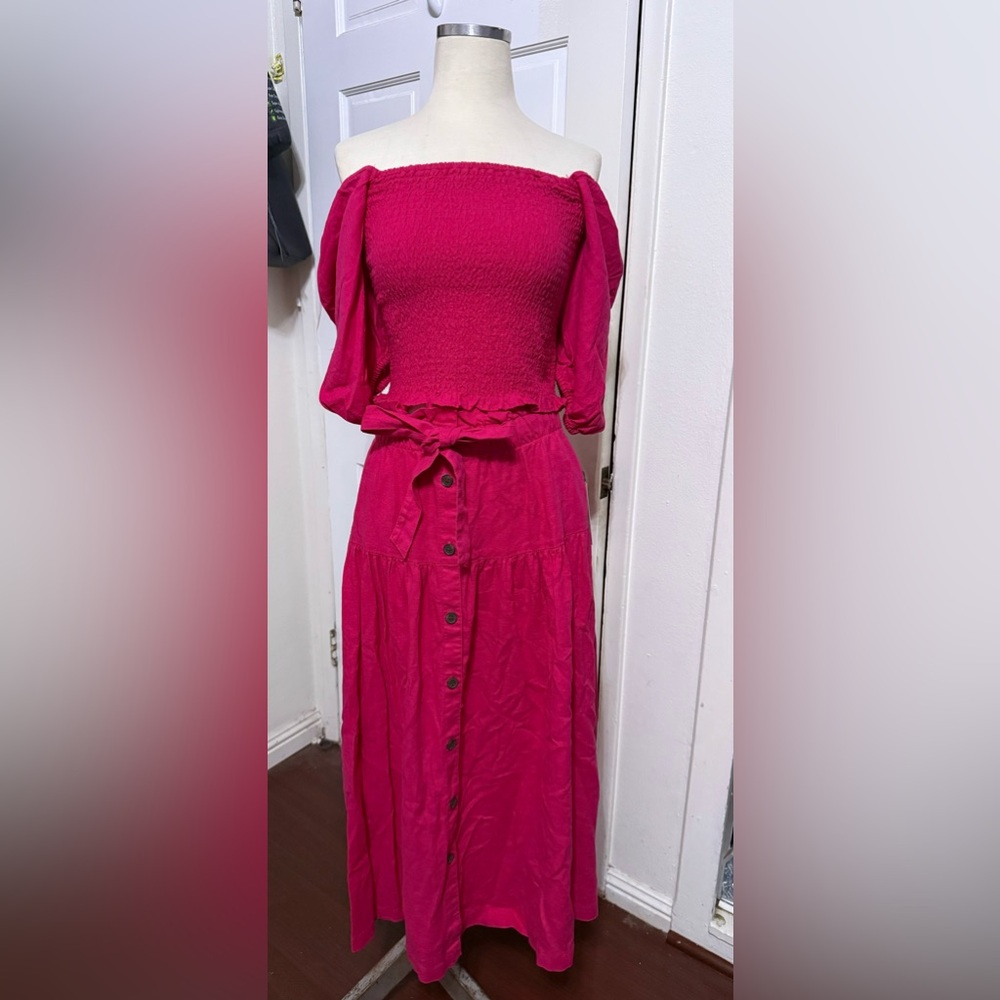 Set! Off Shoulder & Tie Waist Button Midi Skirt - Universal Thread Pink XS NWT